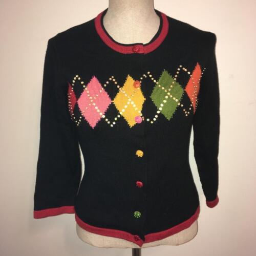 Jack B.Quick Black & Multicolored Argyle Cardigan Sweater Twin-set  PP - Afbeelding 1 van 12