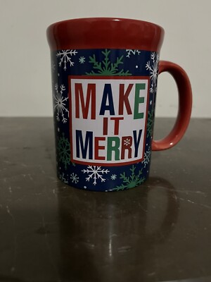 Design Pac Christmas Make It Merry Coffee Hot Chocolate Mug Red Snowflakes 4.5''H