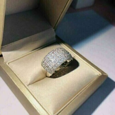 2Ct Round Cut Simulated Diamond Cluster Band Wedding Ring 14K White Gold Plated