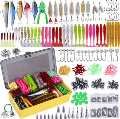 Fishing Lures Kit Set with Crankbaits, Spinnerbaits, Worms, Jigs, 102/302 Pcs