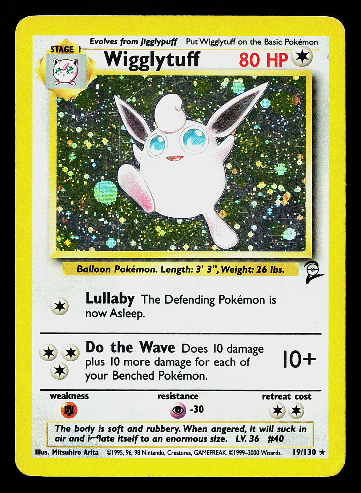 Wigglytuff 19/130 Holo Rare Base Set 2 Pokémon Card