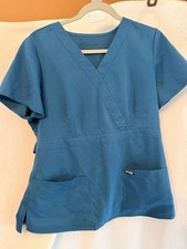 Greys Anatomy 4153 Mock Wrap Scrub Top Teal Women s L 40 PTP ME51