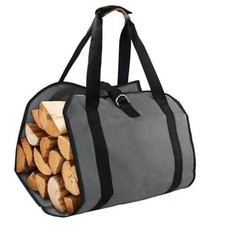   Heavy-Duty Waxed Canvas Firewood Carrier Bag   Large Log Tote with Grey 1