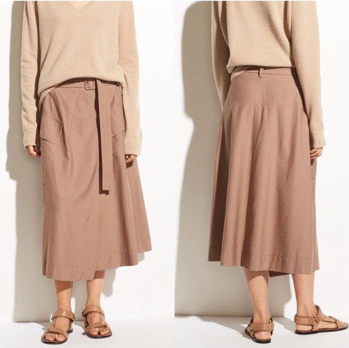 Vince Utility Cargo Belted Wrap A Line Midi Skirt Size 2 Beachwood - Picture 11 of 12