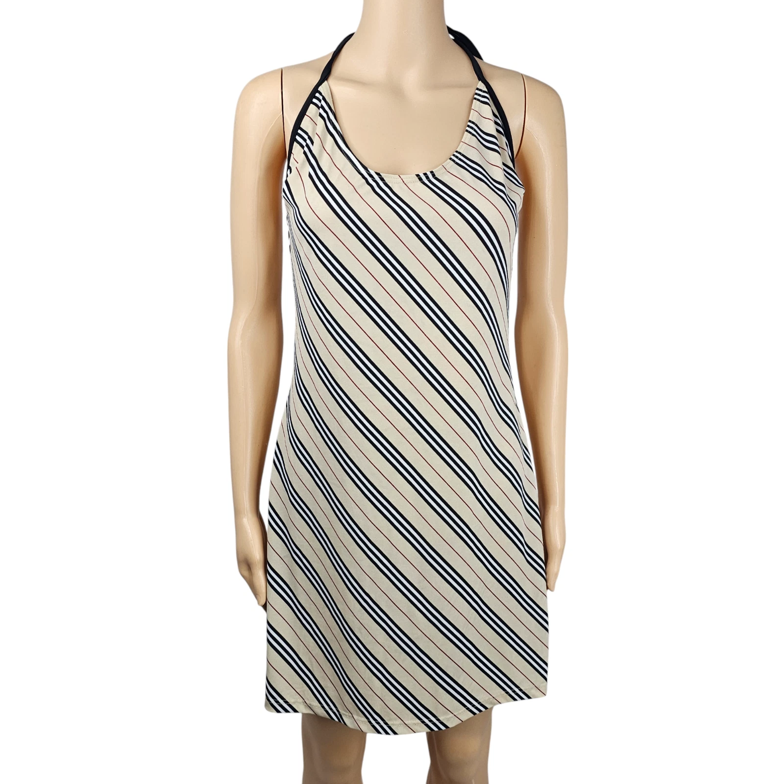Mini abito donna vintage Burberry beige a righe linea A taglia L