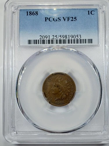 1868 P Small Cents Indian Head Penny PCGS VF-25 BN Brown