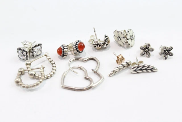 27 Pandora Sterling Silver Earrings Stone Set Birthstone Hoops Heart x 8 (17g)