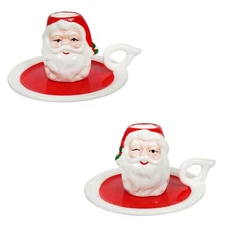 Vintage Santa Candle Holders Set/2