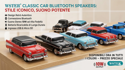 Modellino Auto Retro Cassa WSTER Wireless Bluetooth Speaker with TF USB FM Music - Afbeelding 2 van 64