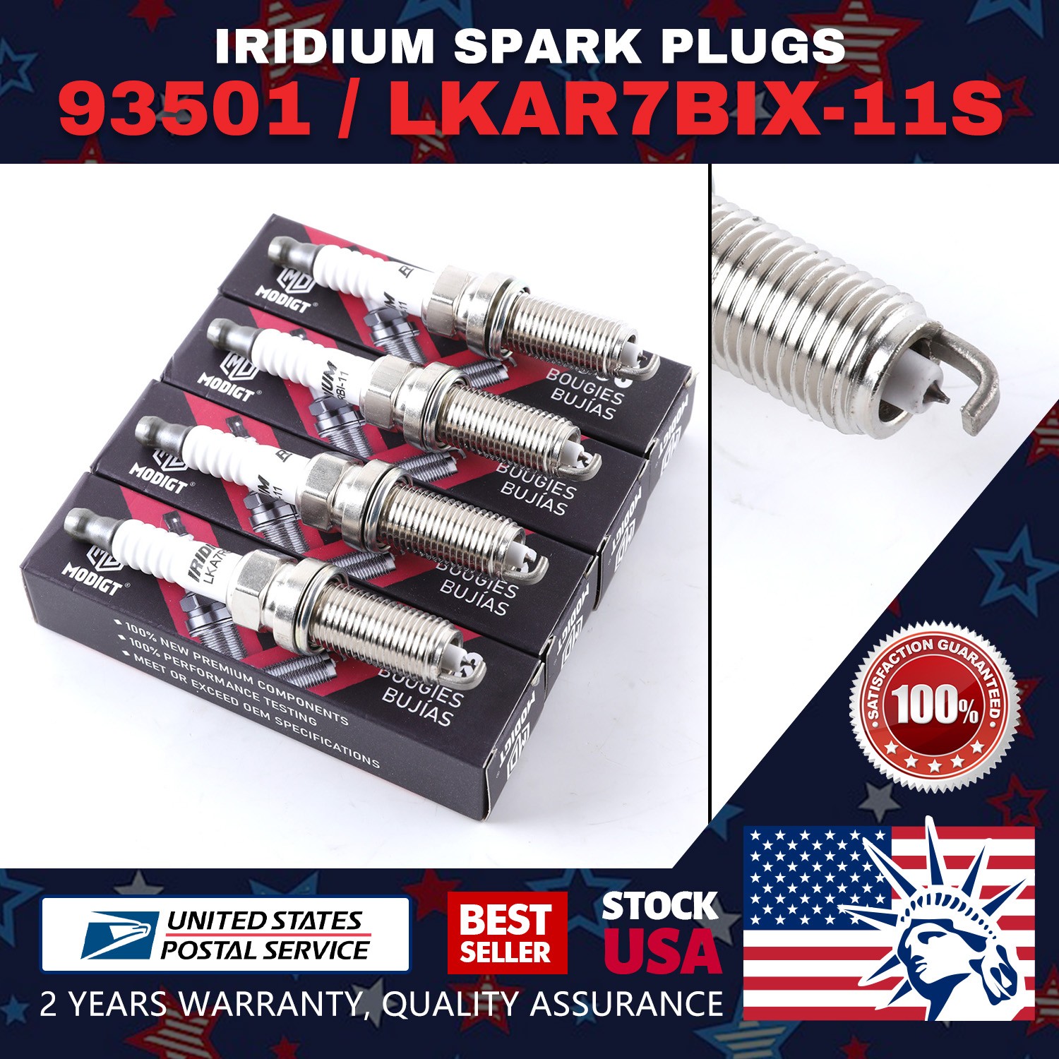 FOR NGK OEM QUALITY Spark Plug-Iridium IX LKAR7BIX-11S 93501 Set of 4 Pcs