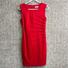 Calvin Klein Dress Women's 4 Red Pleated Sleeveless Sheath