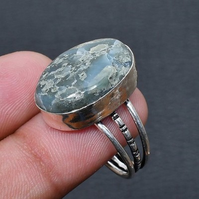 Republic Larimar Handmade 925 Silver Jewelry Ring US Size 9 k860