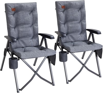 EVER ADVANCED Grau Campingstuhl Verstellbar 150 kg Seitentasche Polsterung 6cm