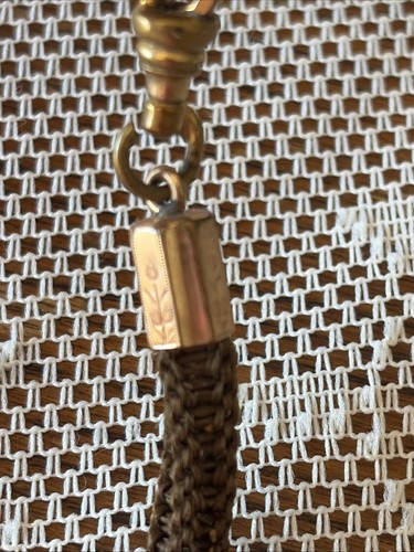 Antique Victorian Woven Hair Watch Chain Bracelet - Jeweled Heart Pendant T-Bar - Afbeelding 20 van 24