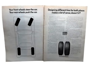 1969 Uniroyal Masters Tires Vintage 2 Page Print Ad Automotive