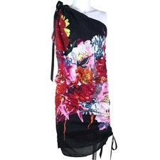 ASOS BLACK MULTI FLORAL ONE SHOULDER DRESS