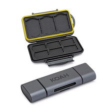 Koah 2 in 1 Aluminum Dual Slot SD Card Reader and Rugged Memory Case Bundle NEW