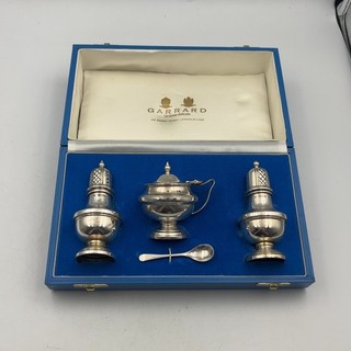 Garrard Argento Sterling Cruet Set Sale Pepe Senape Pentola Cucchiaio Involucro