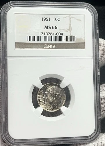 C109. 1951 Roosevelt Dime NGC MS66 1219261-004