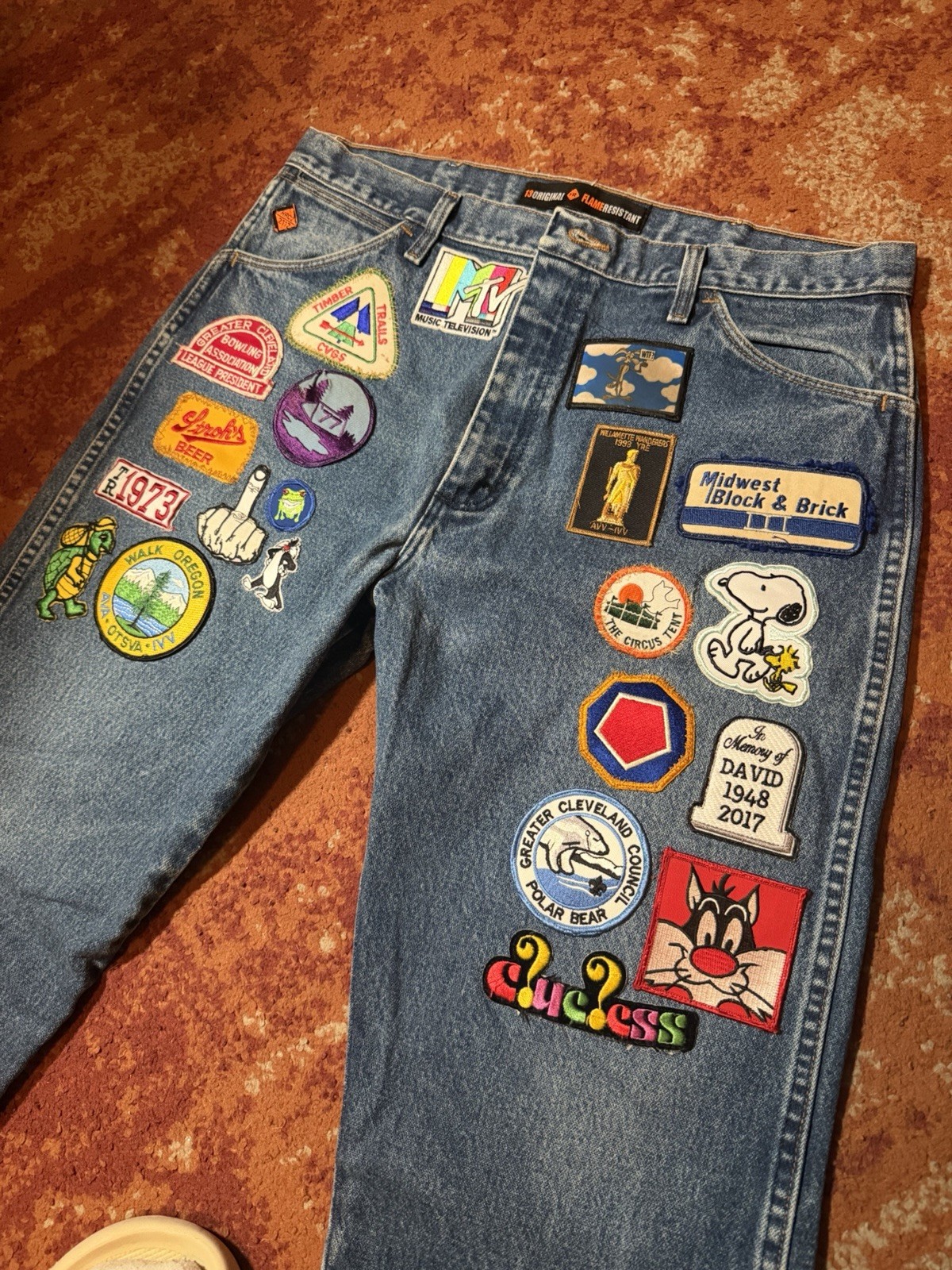 Patchwork Fire Resistant Wrangler Denims 36x32 - image 2