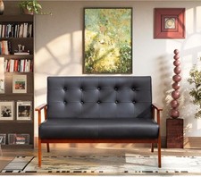 Small Leather Couch for Office Booth Seating 2 Person Waiting Room Bench Couch