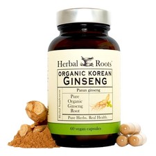 Herbal Roots Panax Ginseng  Organic Korean Root 60 Count Pack of 1 