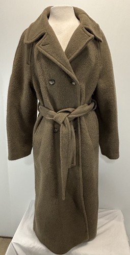 Mango MNG Beyond Manteco Italian Wool Belted Coat L Brown Double Breasted Long