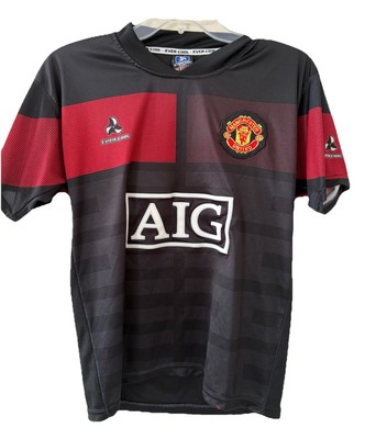 Manchester United Shirt Mens L Black Red AIG Soccer Futbol Jersey Evercool Sport