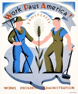 WORK PAYS AMERICA PROSPERITY FARM INDUSTRY ECONOMY USA WPA VINTAGE POSTER REPRO