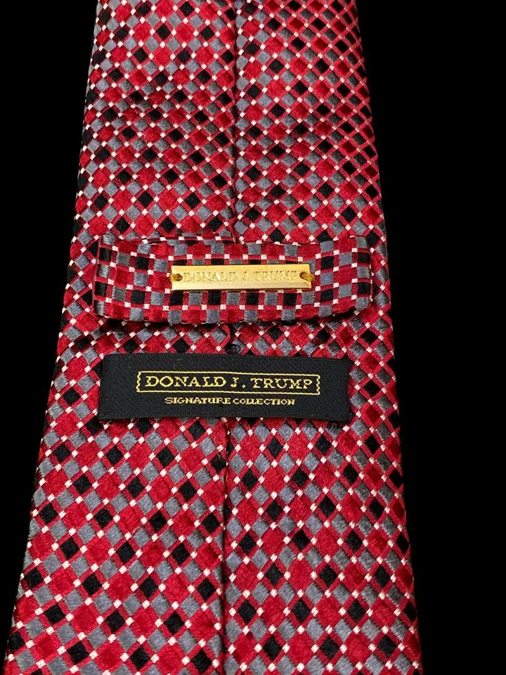 Donald J Trump Tie Men's Signature Collection Red Geometric Plaid Silk Necktie - Image 4 of 4