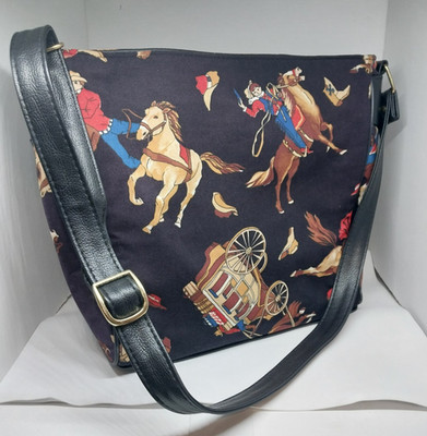 Western Rodeo Cowboy Purse Handbag Horse Lasso Bag Fabric 11x11x4''