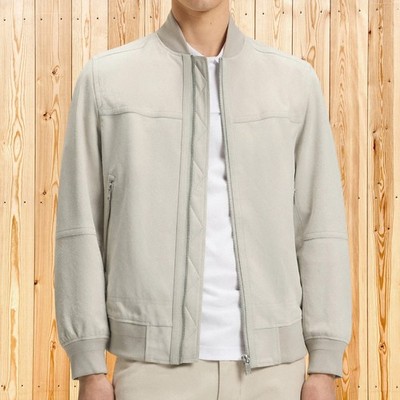 Men Off White Bomber Jacket Zip Up Casual Ribbed Coat Winter Outerwear Travel