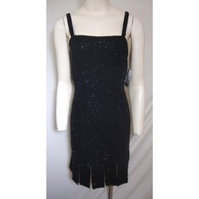 Beaded Flapper Dress Hem NWT Black Silk 1920s Stye SZ M Cocktail Sleeveless