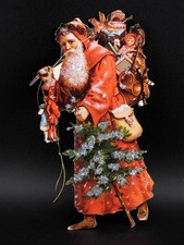 Vintage Christmas Victorian Santa Claus Double Sided Cardboard Ornament 6 1/2"