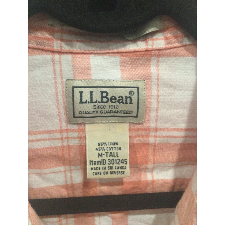 L.L. Camisa feminina Bean de linho média alta branca rosa xadrez praia Gorpcore Preppy - Imagem 2 de 4
