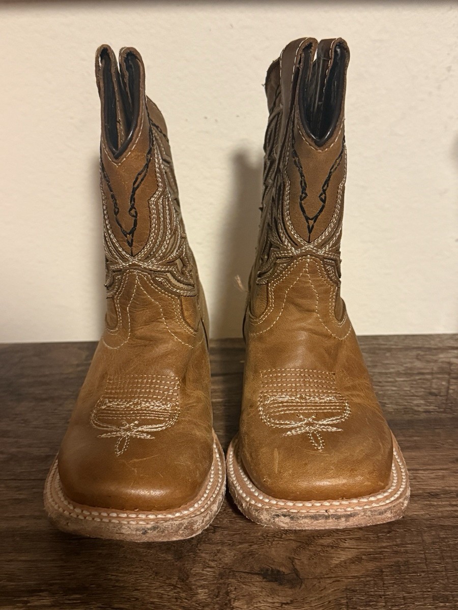 Hometown Boots Square Toe Brown Leather kids Cowboy Boots  display picture 1
