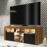 Modern TV Unit 145cm Oak Matt Body Black Matt Doors Cabinet Stand with LED