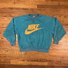 Vintage 1990s 1980s Teal Nike Sweatshirt XL Made In USA Big Logo Distressed