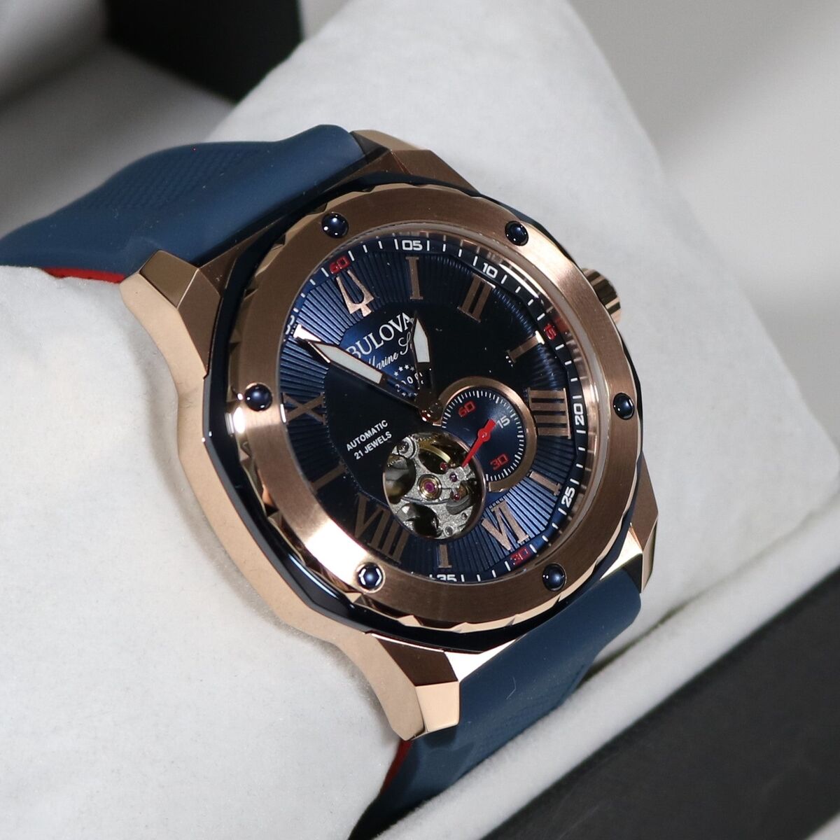 Bulova Marine Star Rose Gold Tone Blue Dial Rubber Strap Bulova Marine Star Rose Gold Tone Blue Dial Rubber Strap