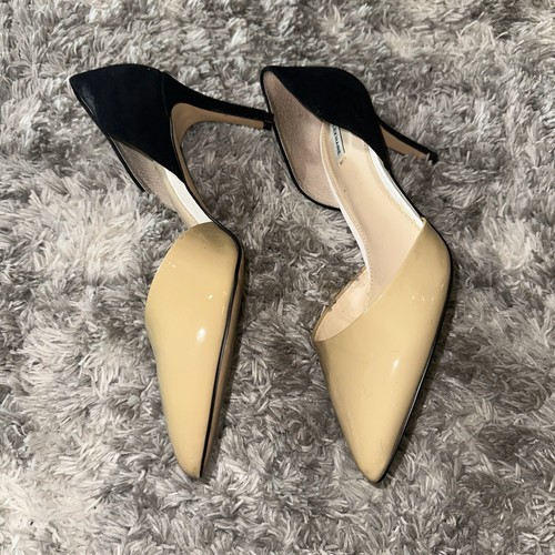Alex Marie Beige Black Patent Leather Suede Women's Shoes Size 9 Heels Pumps - 第 3/7 張圖片