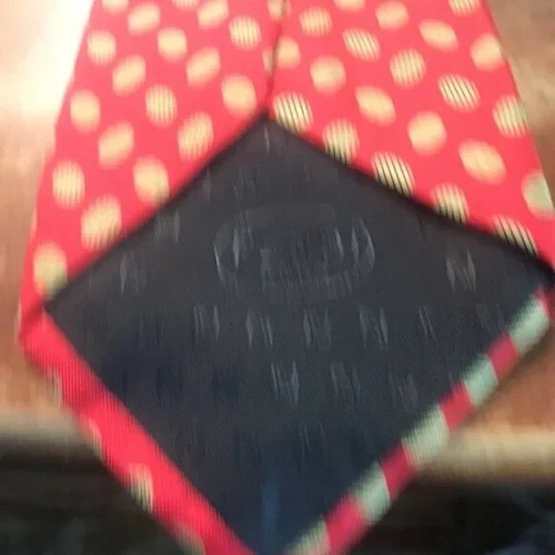 Fendi Mens Tie Italy Pure Silk Red Yellow Polka Dots Ovals Striped Ovals - Picture 8 of 8