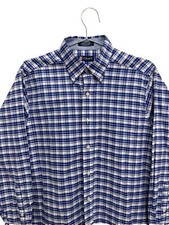 Chaps Dress Shirt Mens Medium Blue Plaid Long Sleeve Button Down