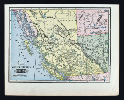 1901 Tunison Map New British Columbia Vancouver Alberta Canada Sitka Alaska US - Picture 1 of 3