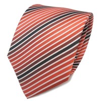 Tigertie Seidenkrawatte Orange Anthrazit Weiß Gestreift - Krawatte Seide