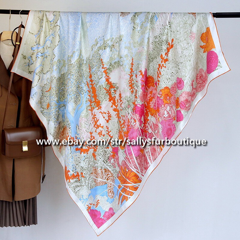 Sallys Boutique Heavy Mulberry Silk Wrap Scarf Nature Print Shawl Kerchief 53