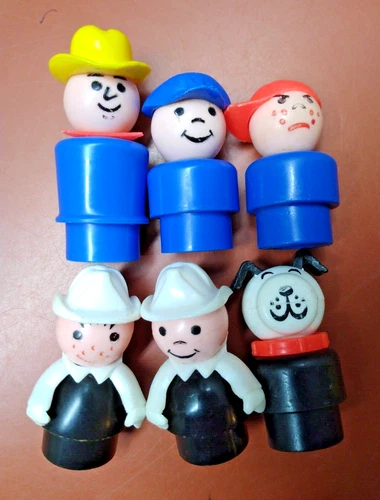 Lot of 6 Vintage Fisher Price Little People Figures Farmer, Dog, Fireman, & More