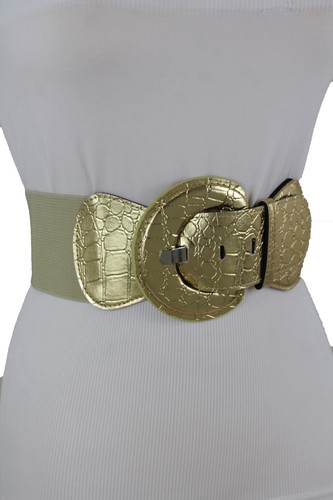 Mujeres Oro Metálico Moda Cinturón Elástico Cadera Cintura Alta Hebilla Grande Talla M L XL - Imagen 12 de 24