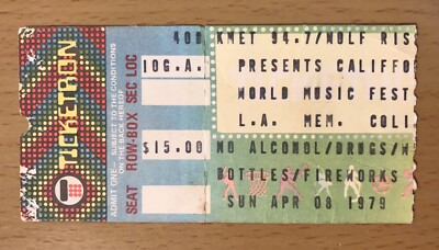 1979 CALIFORNIA WORLD MUSIC FESTIVAL LA 4/8 CONCERT TICKET STUB