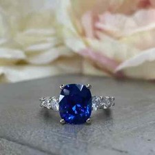 2Ct Cushion Cut Lab-Created Blue Sapphire Engagement Ring 14K White Gold Plated