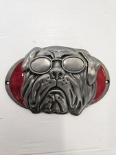 Vintage pugs pug dog with glasses metal emblem wall hanging - 5 3/4" x 3  3/4"
